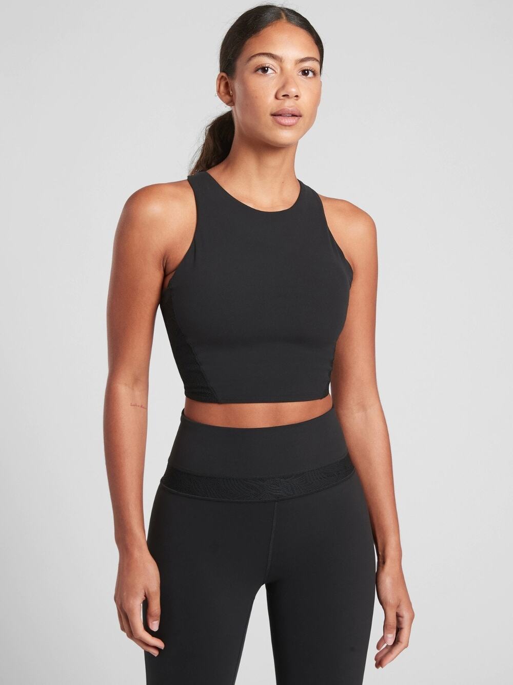 NWT Athleta Conscious Luxe Lace Crop D-DD, BLACK SIZE L #633992 A0707H